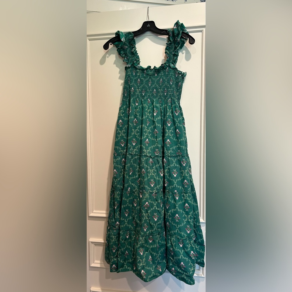 Hill House Home Green Emerald Trellis Ellie Poplin Nap Dress - Size S
